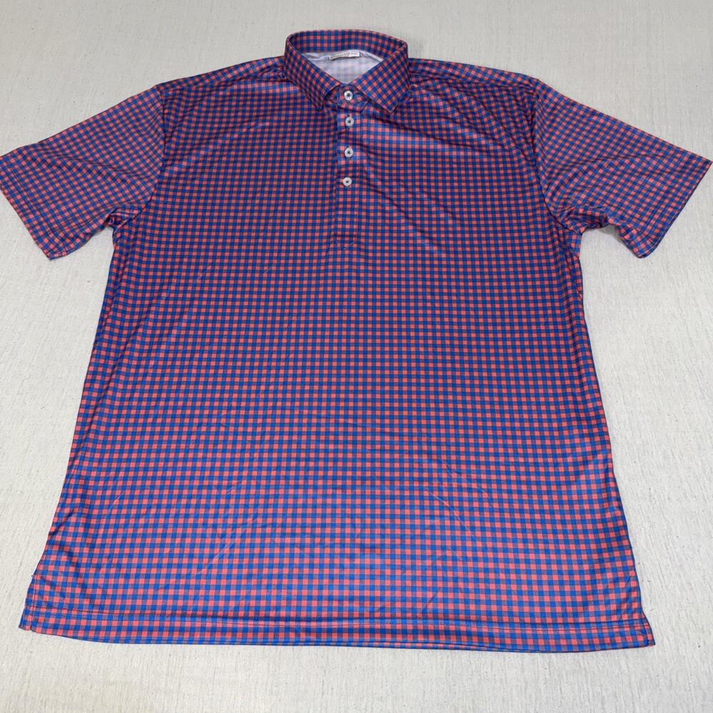 Collars and Co Golf Polo Orange Blue Gingham Checks X- Large Preppy NWOT